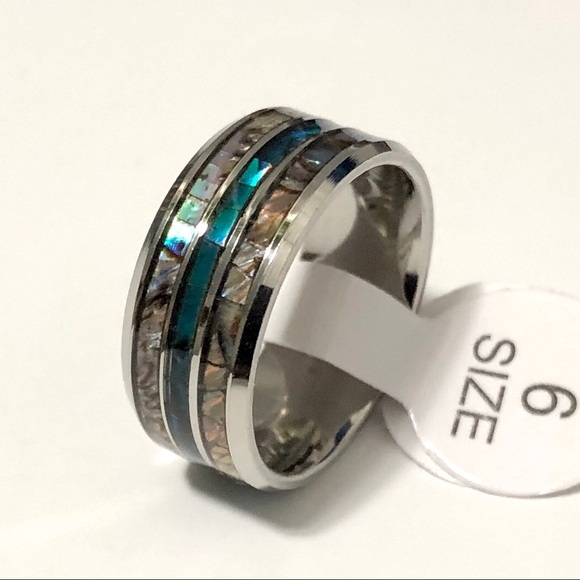 Ring with Blue Opal and Abalone Shell Inlay. Sz 6 - Picture 3 of 4